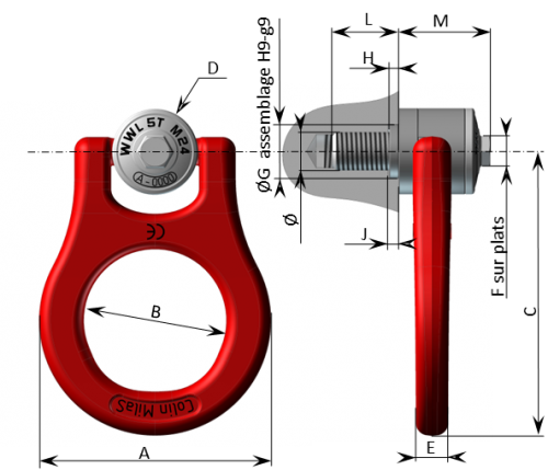 Schéma Anneau de levage double articulation  CMU renforcé