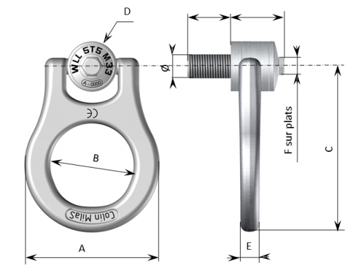 Schéma Anneau de levage double articulation  en acier inoxydable