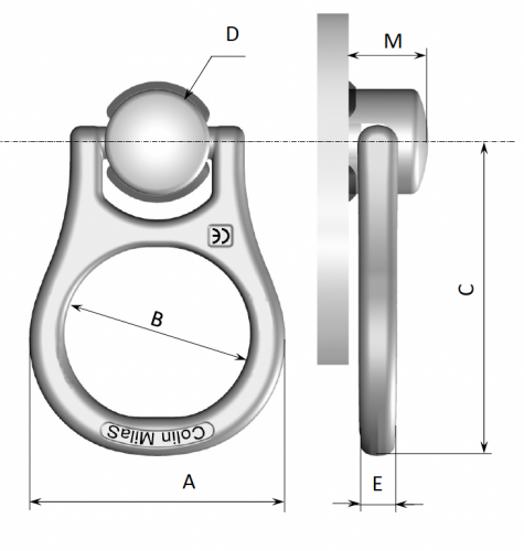 Schéma Anneau d'arrimage à souder 180° Aluminium