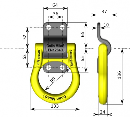Schéma Anneau d'arrimage 180°- fixation par vis