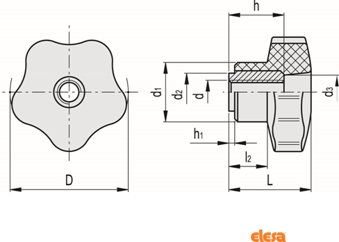 Schéma Bouton étoile   en plastique thermodurcissable
