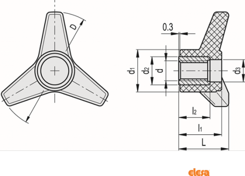 Schéma Volant à trois bras en polyamide renforcé
